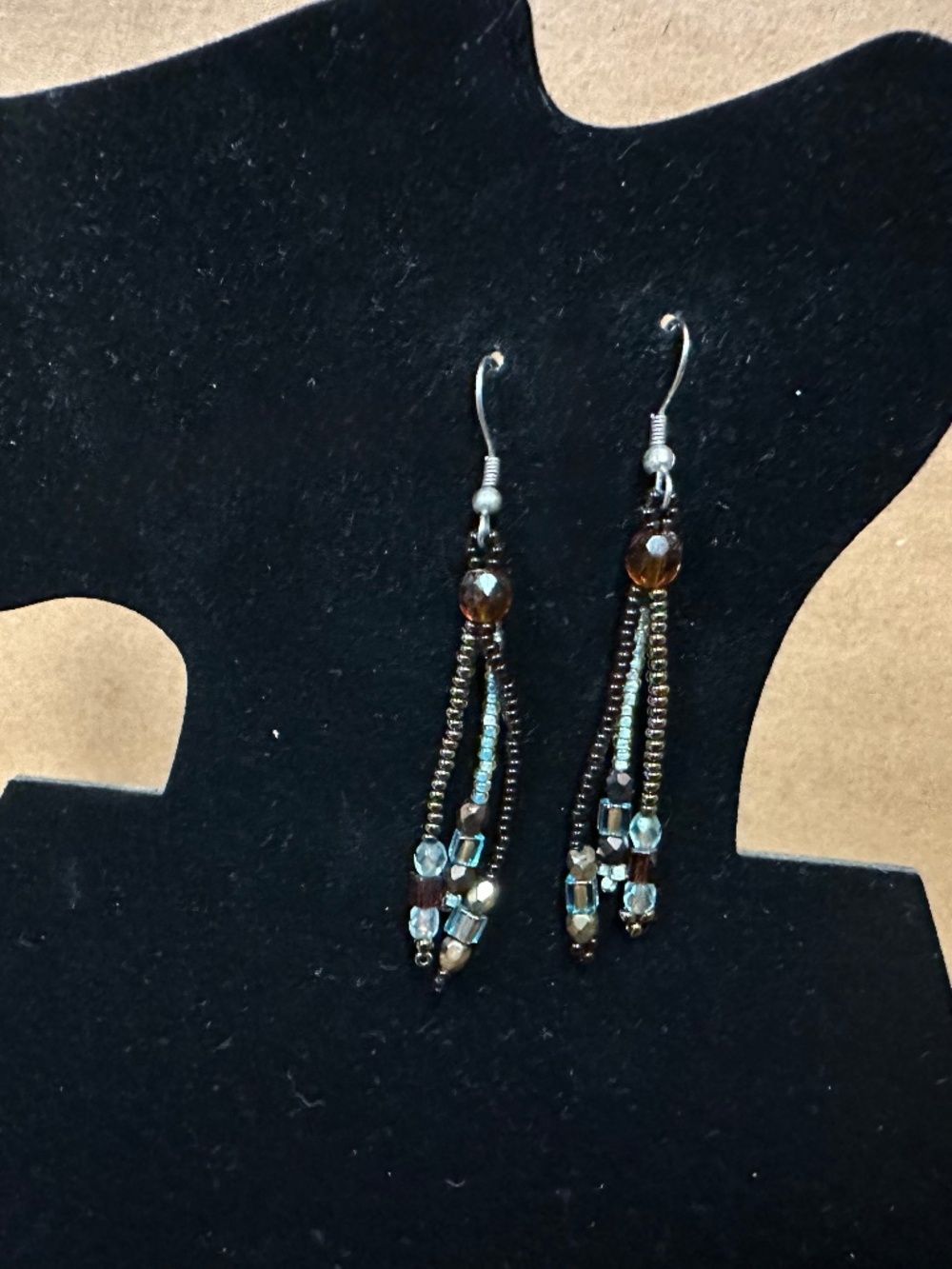 Beaded Tassel Dangle Earrings | Amber, Turquoise, Silver & Dark Beads